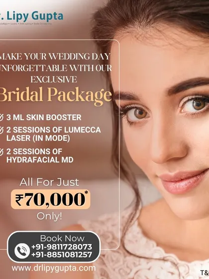 For brides who want to look their absolute best, I've designed this exclusive bridal package. It combines Skin Boosters for deep hydration, Lumecca Laser for pigmentation, and HydraFacial MD for a flawless glow. This is a comprehensive plan to ensure you walk down the aisle with confidence.