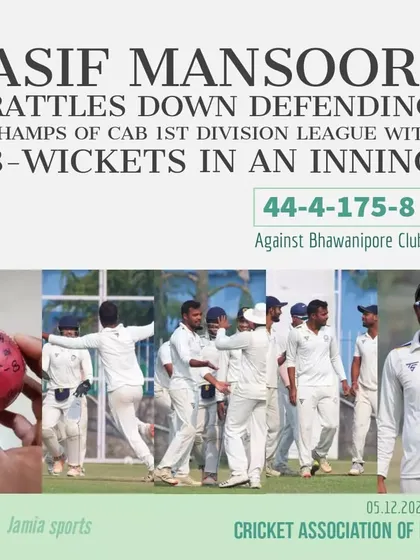 Proof of the talent we nurture. Jamia pass-out Asif Mansoori delivering a match winning performance in the CAB 1st Division League. His 8-wicket haul shows the high level of cricket our players are capable of.