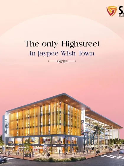 This image emphasizes a key differentiator: Saya Piazza is the only high-street commercial project within the expansive Jaypee Wishtown, giving it an exclusive and captive customer base.