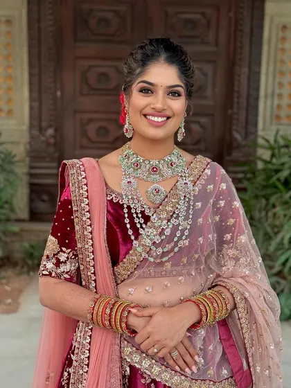 A full portrait showcasing the royal elegance of the complete lehenga look.