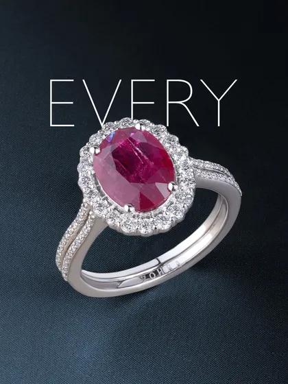 Every detail matters. This oval ruby is set in a stunning diamond halo on a split-shank pavé band, showcasing the brilliance and fire of each hand-selected stone. I craft your story with custom gemstone jewellery.