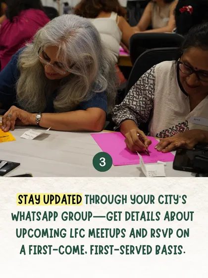 Participants at a community event, focused on an activity. Our gatherings often include interactive elements.