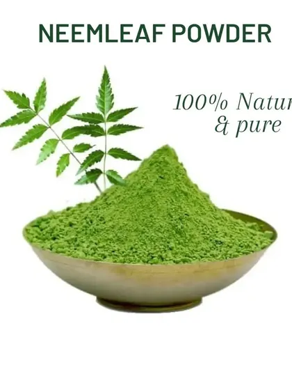 This is my pure Neem Leaf Powder, which has powerful anti-fungal and anti-bacterial properties. It purifies the blood, flushes out toxins, and helps with various skin issues.