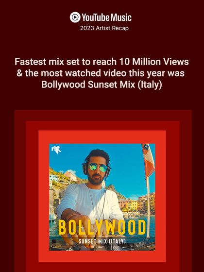 My Bollywood Sunset Mix from Italy was the fastest mix to reach 10 million views this year. I'm so glad you connected with the vibe of that set.