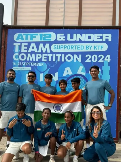 The complete Team India U-12 boys and girls squads with coaches at the ATF competition in Kazakhstan.