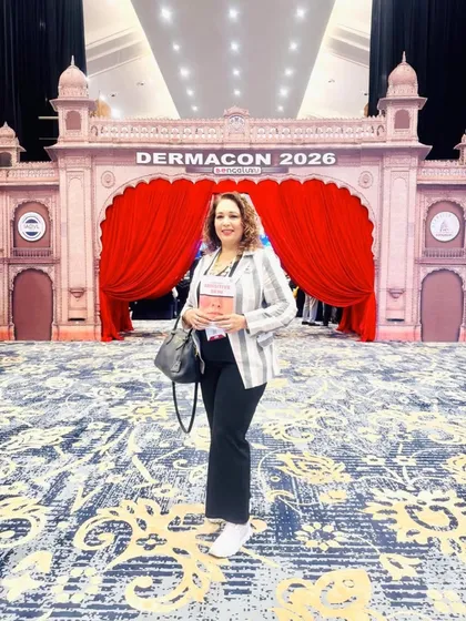 As a practitioner and educator, I believe in advancing our field through research and collaboration. This photo was taken at Dermacon 2026, where I presented my paper on Facial Sculpting and co-authored a book on Sensitive Skin, highlighting my commitment to evidence-based aesthetic dermatology.