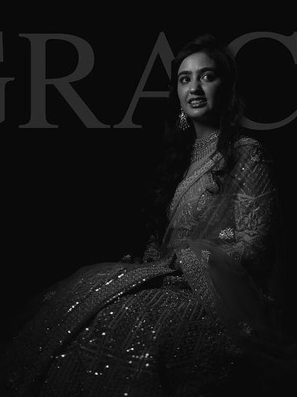 A graceful black and white portrait that captures the timeless elegance of the bride.