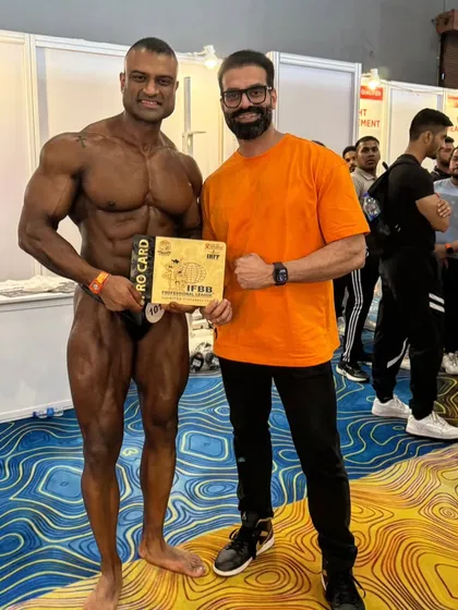 A thank you to my mentor, Guradesh Mann. His guidance on hormone regulation and mental peace was crucial for my IFBB Pro win. He understands my body from afar and always knows the right course of action.