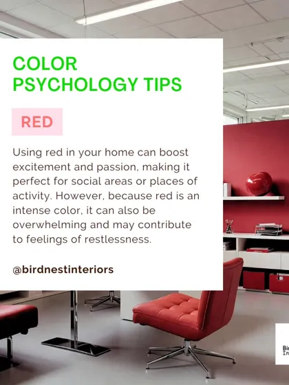 Color has a significant impact on a workspace's atmosphere. In this project, we used a bold red to create an energetic and passionate environment for a social area, balanced with neutral white furniture and shelving to avoid overwhelming the senses. This is an example of our approach to color psychology in commercial interiors.