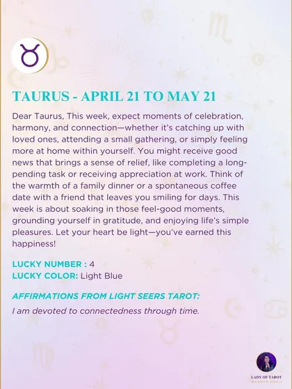 This week's tarot guidance for Taurus. Expect moments of celebration, harmony, and connection. This week is about soaking in those feel-good moments.