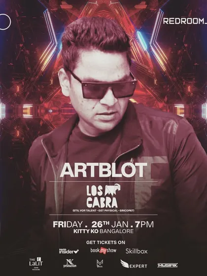 The poster for a Redroom Friday at Kitty Ko with Los Cabra from Stil Vor Talent. These nights always bring fresh international sounds to Bangalore.