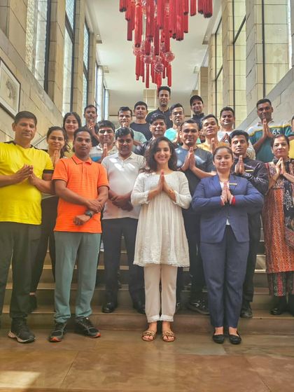 A group photo with the wonderful team at The Lodhi, Delhi, after our International Yoga Day session. It's always a joy to share the practice and see teams connect and relax together.