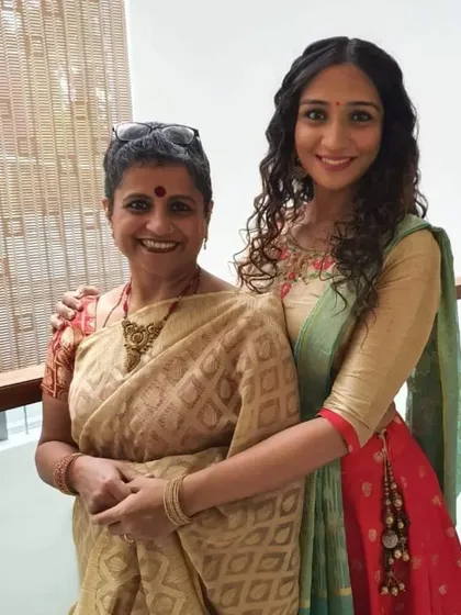 A picture with my dream come true friend, mother, and guru, Smt. Indira Kadambi. Her guidance and support are the foundation of my dance journey.