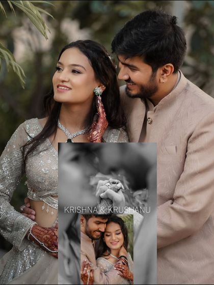 A lovely collage of the couple's engagement photos. The bride's makeup is soft and natural, letting her happiness be the main focus.