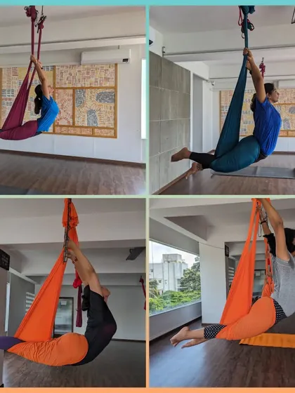 More moments from our vibrant aerial and acro yoga classes, showcasing the variety of poses, the supportive environment, and the pure fun of flying. From beginner drops to advanced flows and teacher trainings, there's a place for everyone to explore.