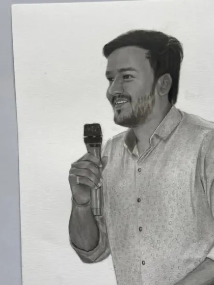 Another angle of the same portrait, showing the detail in the shirt and hand.