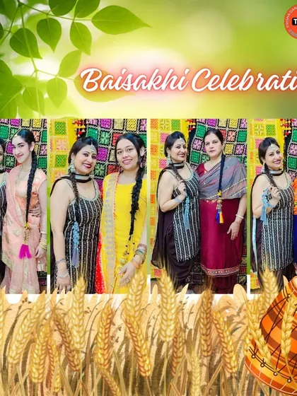 A collage of beautiful moments from our Baisakhi celebration, showcasing the traditional Punjabi attire and festive spirit.