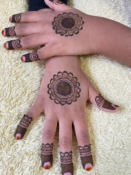 A simple and classic mandala design for a child, with basic finger details.