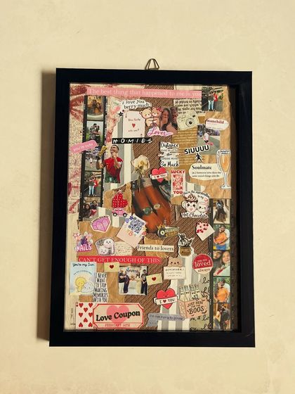 From friends to lovers, this frame tells the whole story. It combines photos from different stages of a relationship with fun elements like a "Love Coupon" and "Homies" sticker, making it a nostalgic and heartfelt keepsake.