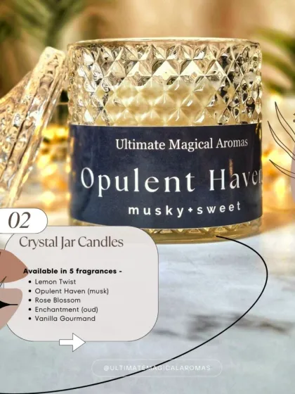 Part of my Valentine's Candle Collection, this graphic showcases the Crystal Jar Candle in 'Opulent Haven'. These are perfect for gifting to anyone you love, including yourself.