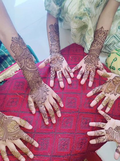 A happy group of little clients with their party mehndi. It's so much fun creating designs for their small hands.