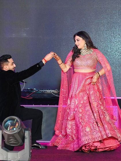A beautiful moment from a couple's sangeet performance. I love choreographing routines that are a mix of graceful steps and fun interactions.