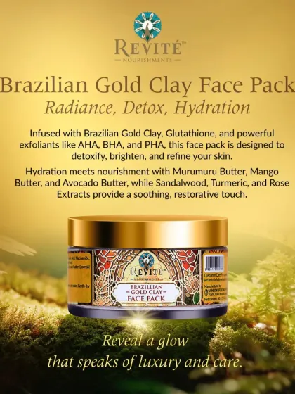 Reveal a glow that speaks of luxury and care with my Brazilian Gold Clay Face Pack. It's infused with powerful exfoliants and hydrating butters to detoxify, brighten, and refine your skin.