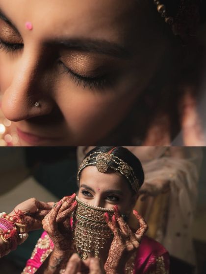 Details of the getting ready process. From the shimmer on her eyelids to the placement of her traditional jewelry, every element is carefully considered.