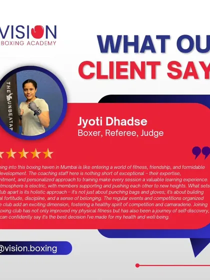 I'm proud to have champions like Jyoti Dhadse, a respected boxer, referee, and judge, as part of our community. Her testimonial speaks to our holistic approach, focusing on mental fortitude and skill development, not just physical fitness.