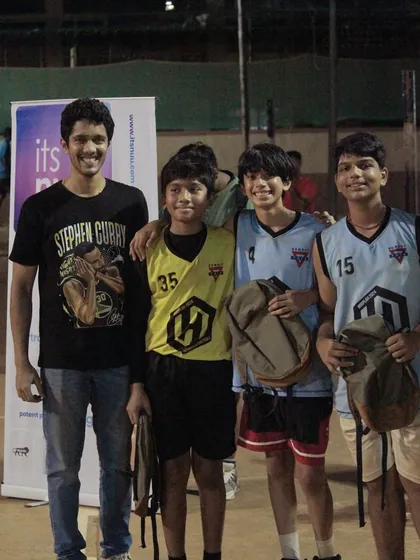 The winners of the Hooplah '24 Shooting Contest. Yash, Harshvardhan, and Saksham showed off their sharpshooting skills.