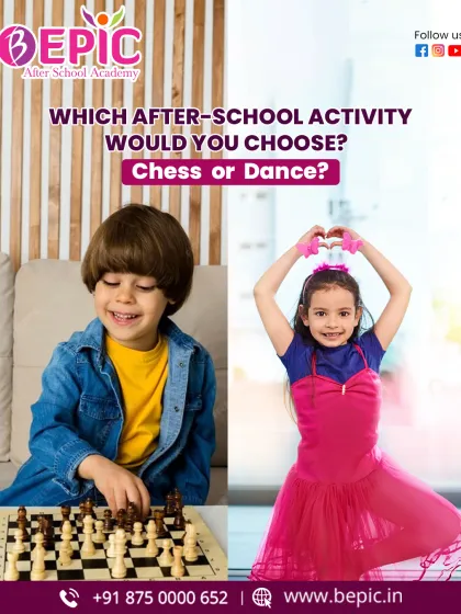 This graphic presents the choice between two popular after-school activities I offer: chess and dance. It highlights the variety available at my academy.
