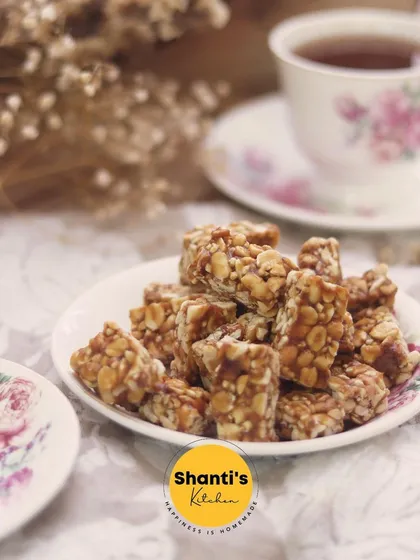 My Peanut Chikki paired with a warm cup of chai is a match made in heaven. I make it with jaggery for a traditional, earthy sweetness that isn't too heavy, making it the perfect sweet treat.