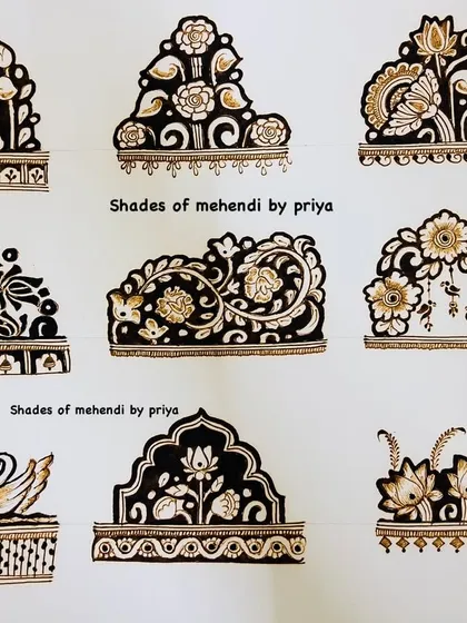 A sampler of different cutwork filling designs. This technique creates a beautiful contrast and is a very important part of modern bridal mehendi.