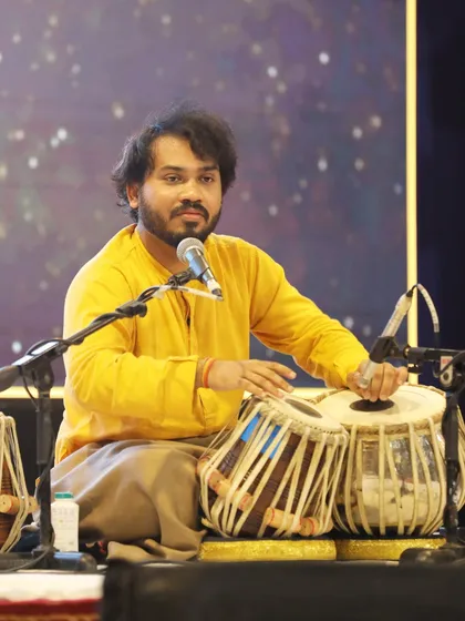 A focused moment during my tabla solo recital in Bangalore. Each performance is an opportunity to delve deep into the ocean of rhythm and share its stories.