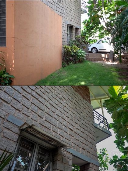 The exterior of the Rehmat Tarikere Residence, showing how the home is nestled among lush greenery, which helps keep the interiors cool.
