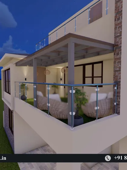Another angle of the 3D balcony concept, showing the comfortable seating and ambient lighting.