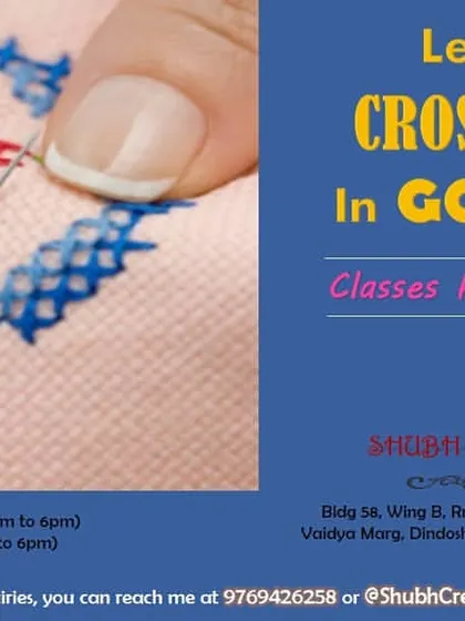 I also teach the unique Goan style of cross stitch. This image gives you a glimpse of the class, where you can learn this traditional craft from the very basics in my weekend or weekday batches.