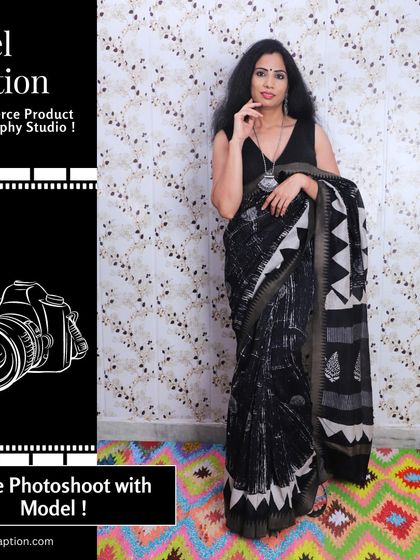 A full-view, confident pose in a modern cotton saree. This image is perfect for a lead banner on a website or a primary image on a marketplace listing.