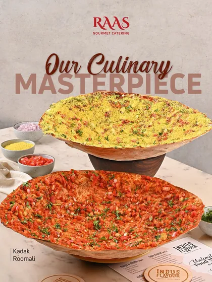 This is my culinary masterpiece, the Kadak Roomali. A giant, paper-thin bread roasted until crisp and topped with a mix of spices and fresh ingredients. It's a showstopper at any event and a dish your guests will talk about long after the party.