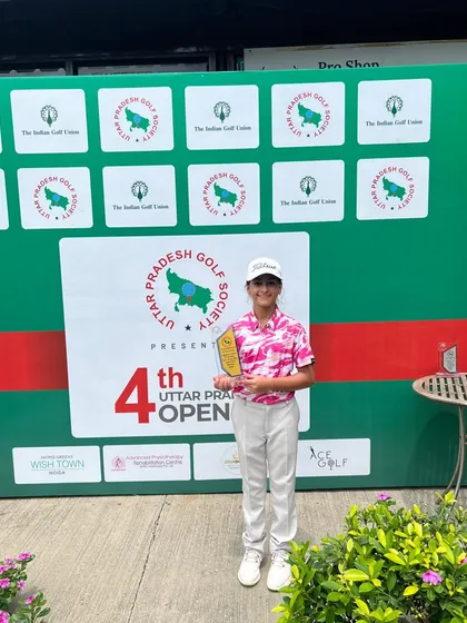 Aaliyah Kalra with her trophy after clinching 1st position in Category C at the 4th Uttar Pradesh Open in Noida.
