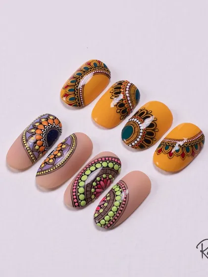 A clean, bright shot of my mandala nail art.