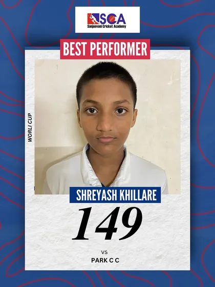 Shreyash Khillare with a massive 149 in the Worli Cup. We encourage our players to be ambitious and convert starts into big, match-defining scores.