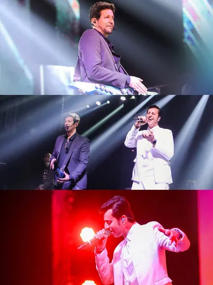 A collage of legendary singers performing on stage, showcasing the high-caliber live entertainment I arrange for sangeet nights and receptions.