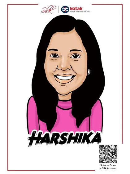 A colorful digital caricature created for a Kotak Bank event. This portrait includes branding and a QR code, showing how my art can be used for corporate marketing.