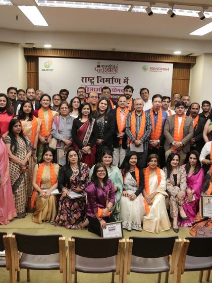 A group photo from an event celebrating the contribution of women in nation-building on International Women's Day. It is inspiring to be surrounded by so many accomplished women from various fields.