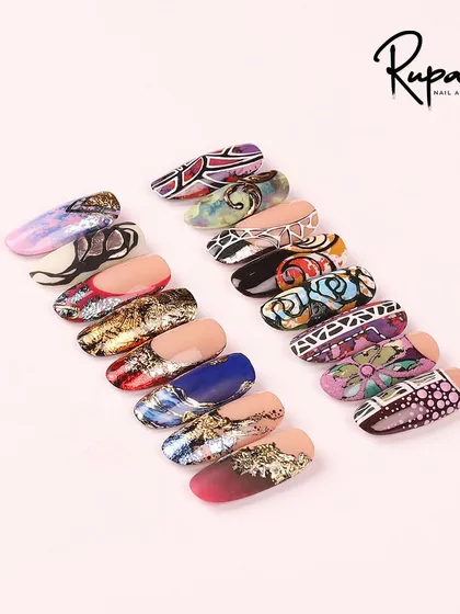 My advanced foil nail art portfolio, where we explore complex patterns and layering.