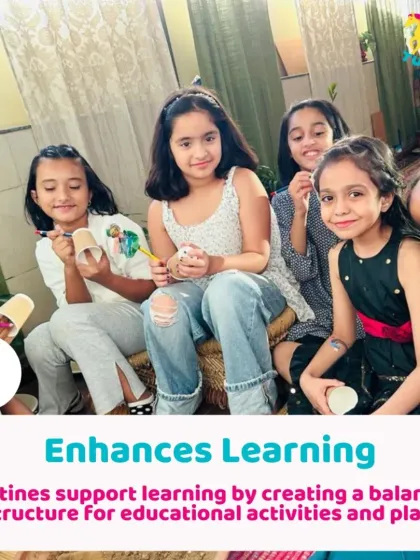 A group of girls happily painting together. Routine activities like art sessions help children structure their time and enhance their learning through play.