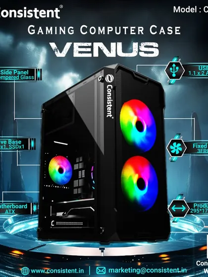 The Venus gaming case is a compact and affordable option for Micro-ATX builds. It includes three fixed RGB fans for a touch of style, a tempered glass side panel, and provides drive bays for both HDD and SSD storage.