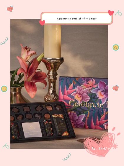 For a truly decadent Valentine's gift, this Celebration Pack of 16 assorted chocolates is a perfect choice. It's a luxurious and classic way to say "I love you."