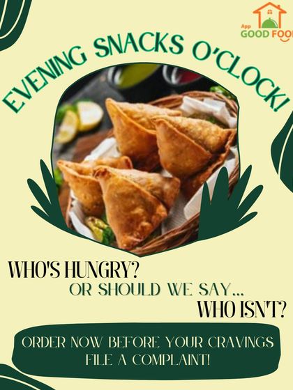 Evening snacks o'clock. Who's hungry? Or should we say, who isn't? Order these crispy samosas now before your cravings file a complaint.